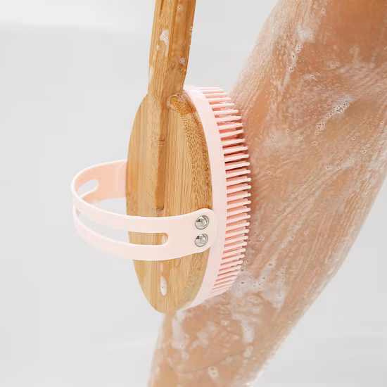 Escova de banho de bambu Escova de massagem de silicone Escova de banho Escova de corpo de banho